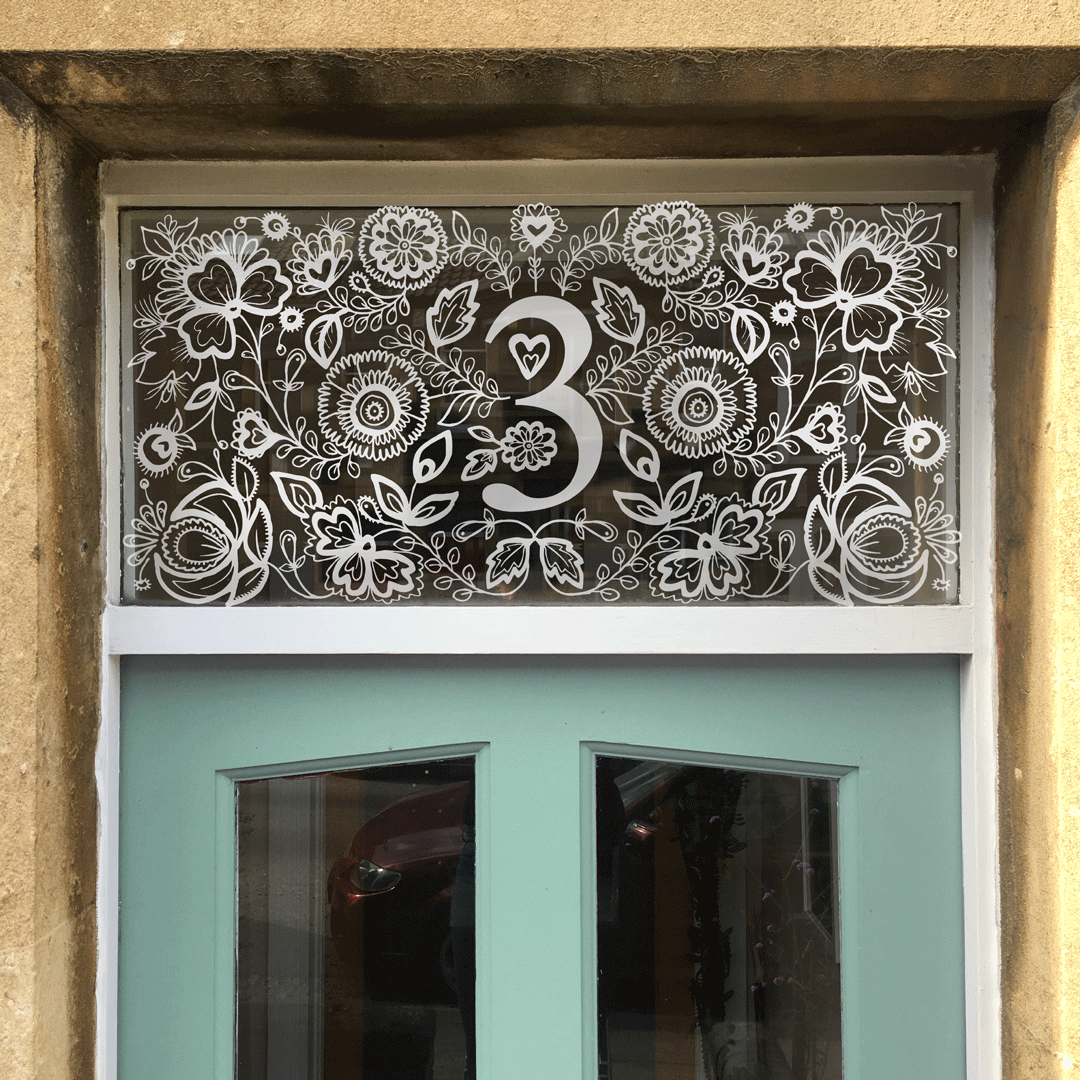 Flora custom door number window film